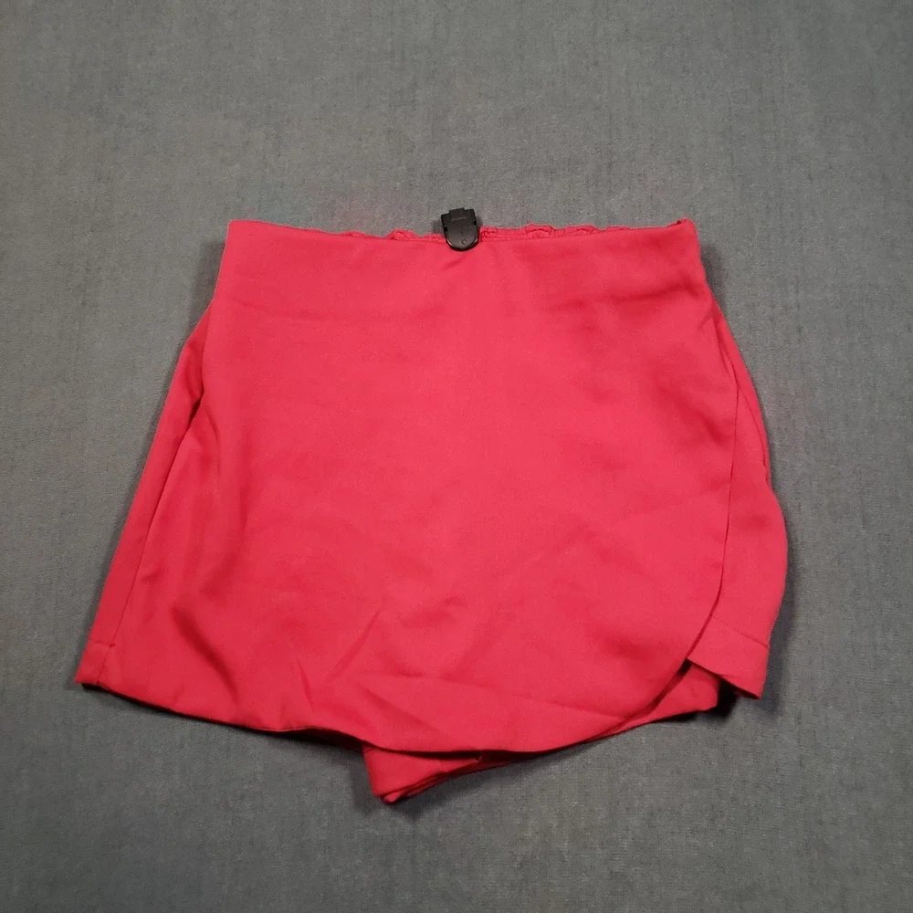 Japna Skort Womens Medium Red Wrap Front Elastic Back Side Zip Short Skirt